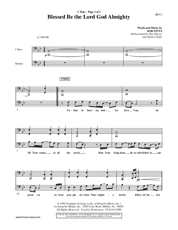 Blessed Be The Lord God Almighty Contrabass (Bob Fitts)