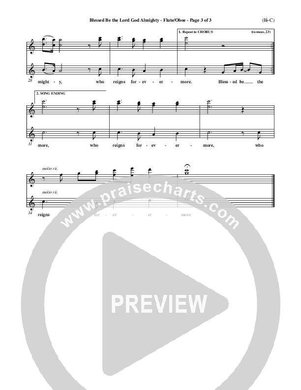 Blessed Be The Lord God Almighty Flute/Oboe (Bob Fitts)