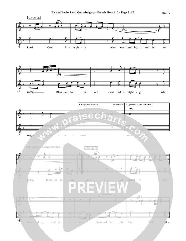 Blessed Be The Lord God Almighty French Horn 1/2 (Bob Fitts)