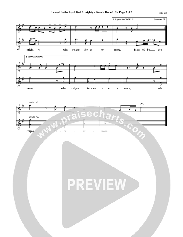 Blessed Be The Lord God Almighty French Horn 1/2 (Bob Fitts)