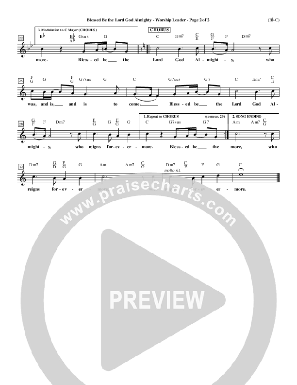 Blessed Be The Lord God Almighty Lead Sheet (Bob Fitts)