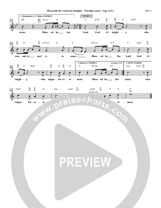 Blessed Be The Lord God Almighty Lead Sheet (Bob Fitts)