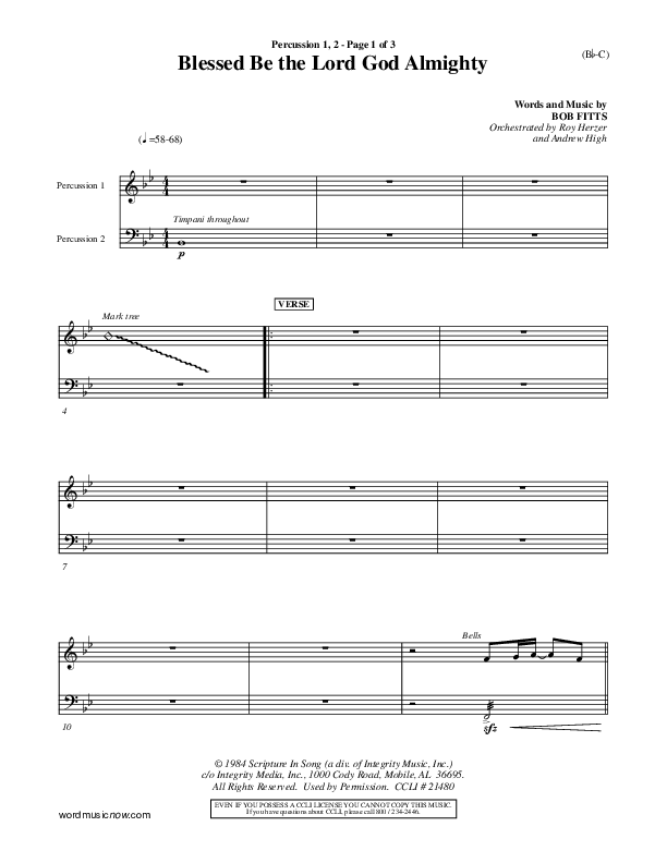 Blessed Be The Lord God Almighty Percussion 1/2 (Bob Fitts)