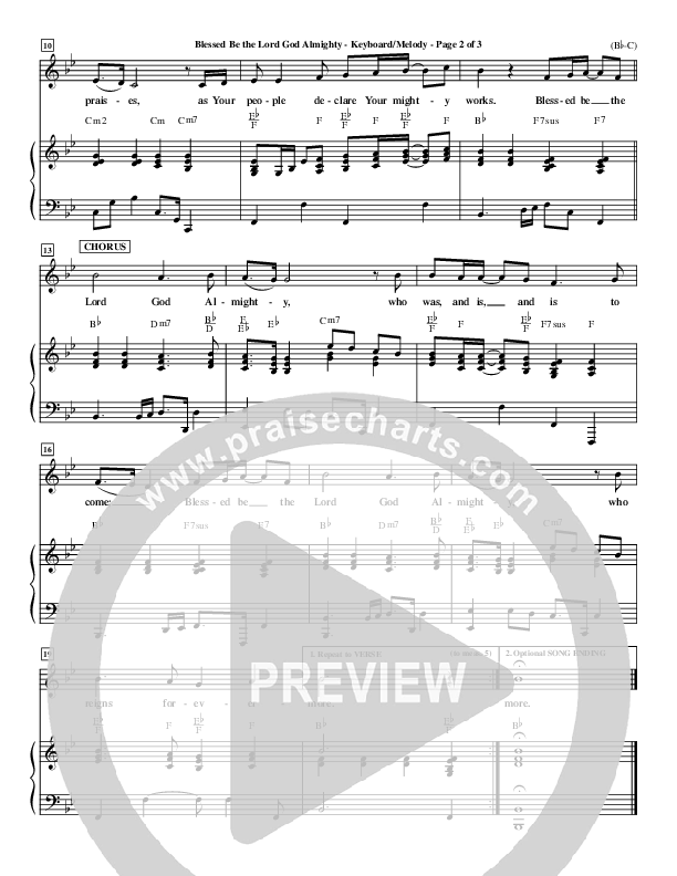 Blessed Be The Lord God Almighty Piano/Vocal (Bob Fitts)