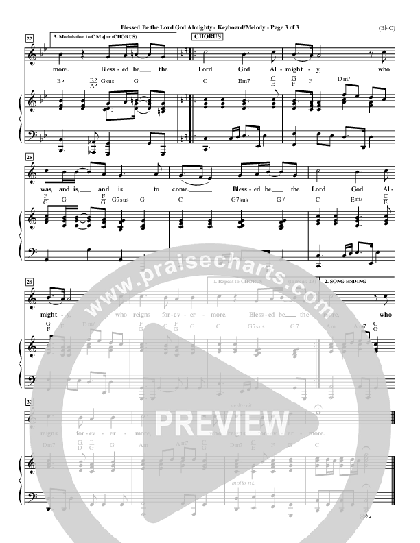 Blessed Be The Lord God Almighty Piano/Vocal (Bob Fitts)