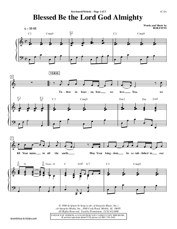 Blessed Be The Lord God Almighty Piano/Vocal Pack (Bob Fitts)