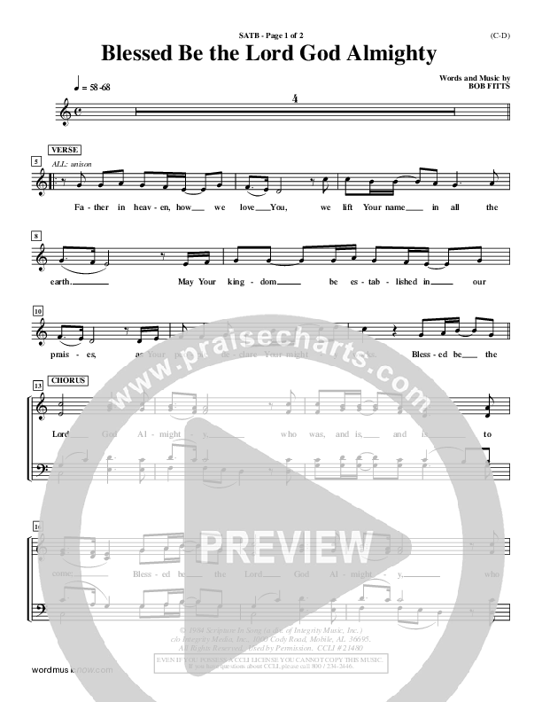 Blessed Be The Lord God Almighty Piano/Vocal (SATB) (Bob Fitts)