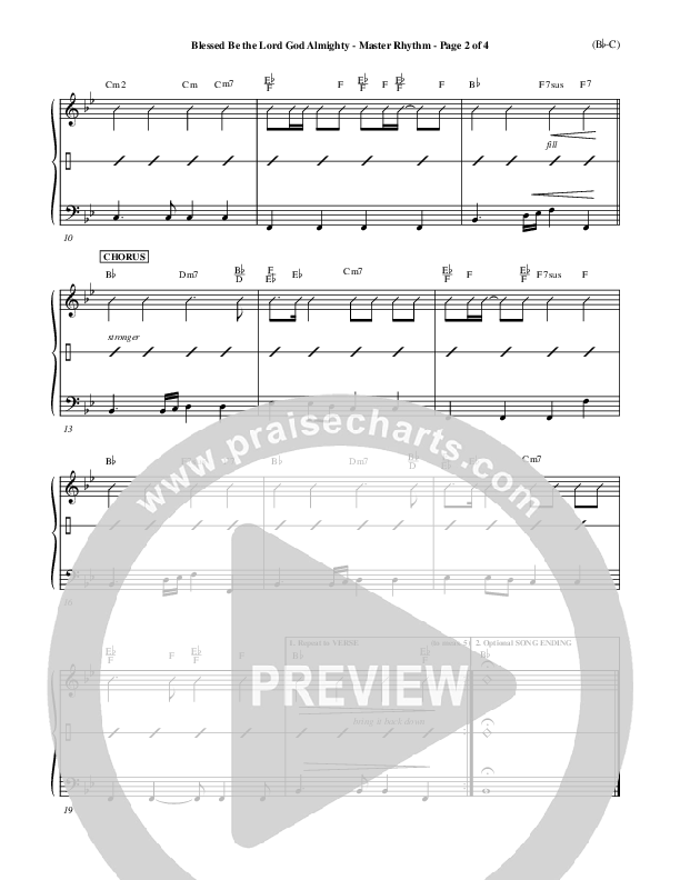 Blessed Be The Lord God Almighty Rhythm Chart (Bob Fitts)