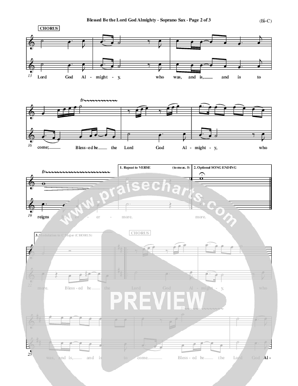 Blessed Be The Lord God Almighty Soprano Sax (Bob Fitts)