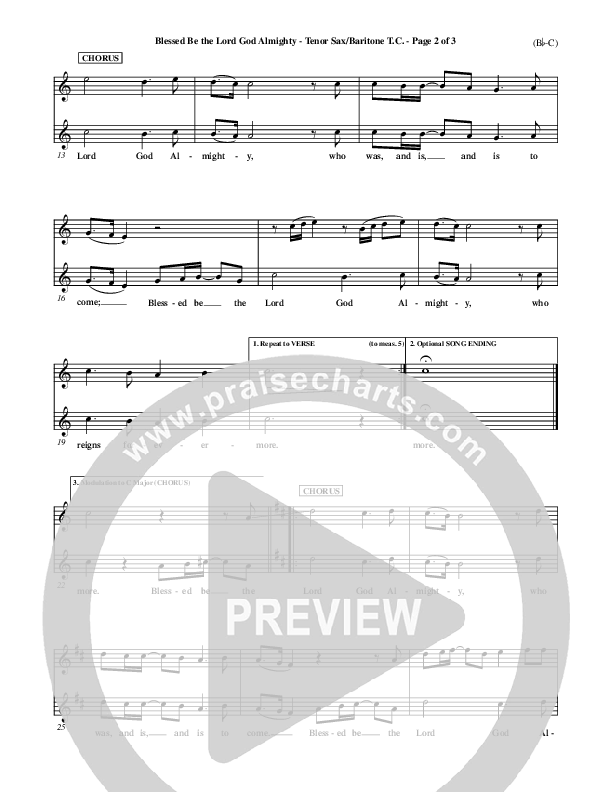 Blessed Be The Lord God Almighty Tenor Sax/Baritone T.C. (Bob Fitts)