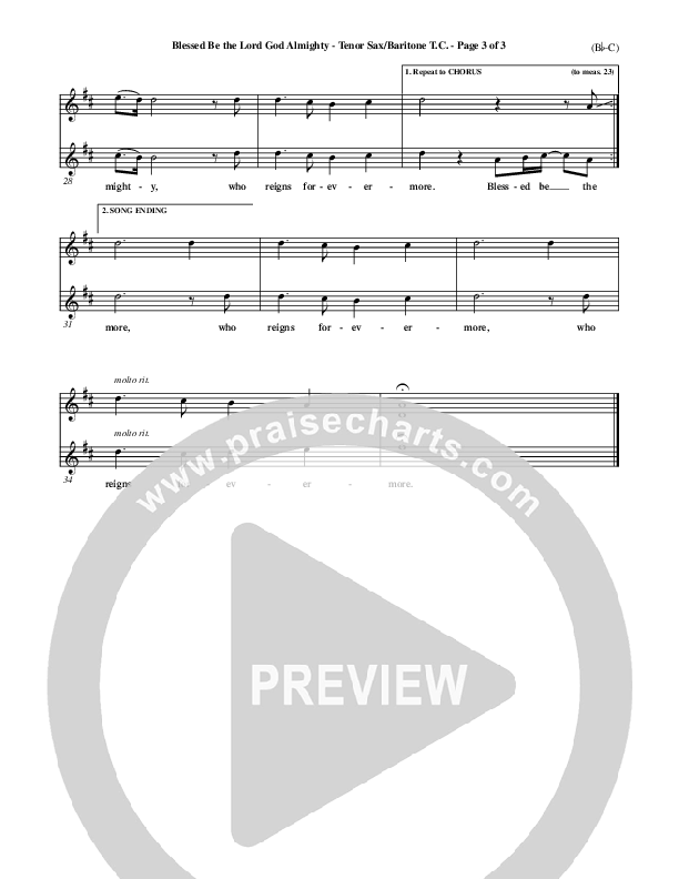 Blessed Be The Lord God Almighty Tenor Sax/Baritone T.C. (Bob Fitts)
