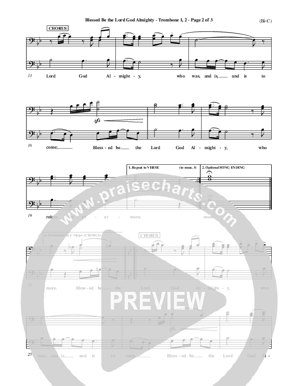 Blessed Be The Lord God Almighty Trombone 1/2 (Bob Fitts)