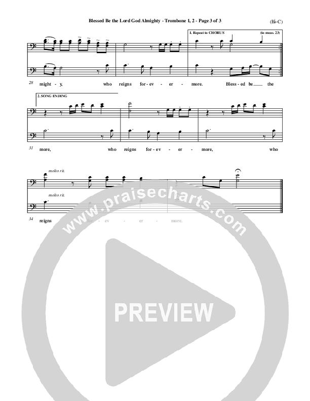 Blessed Be The Lord God Almighty Trombone 1/2 (Bob Fitts)