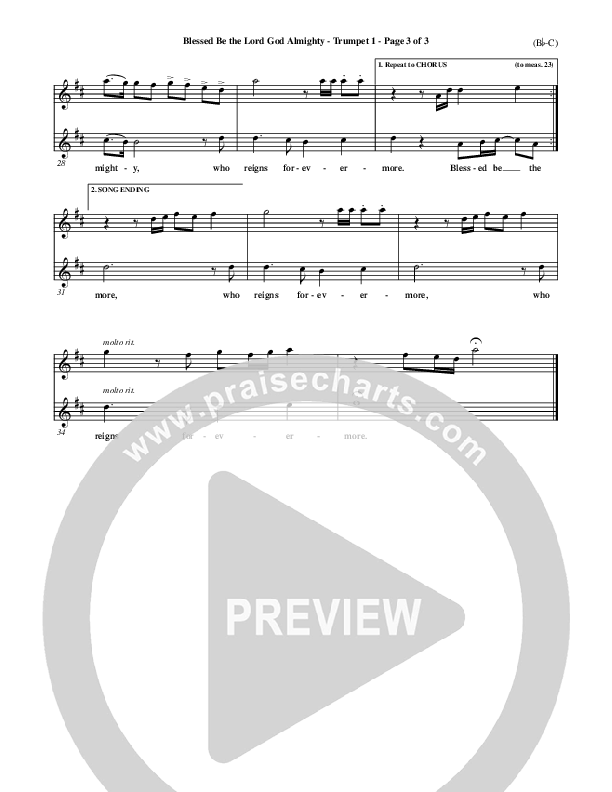 Blessed Be The Lord God Almighty Trumpet 1 (Bob Fitts)