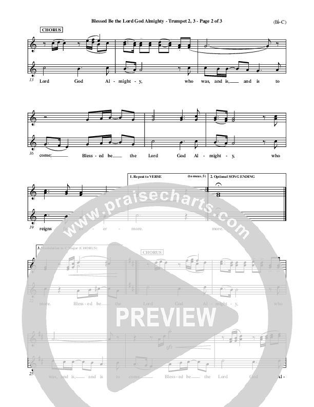 Blessed Be The Lord God Almighty Trumpet 2/3 (Bob Fitts)