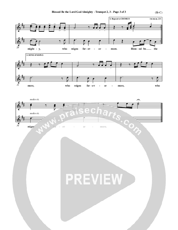 Blessed Be The Lord God Almighty Trumpet 2/3 (Bob Fitts)