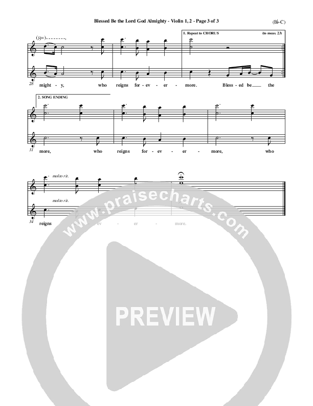 Blessed Be The Lord God Almighty Violin 1/2 (Bob Fitts)