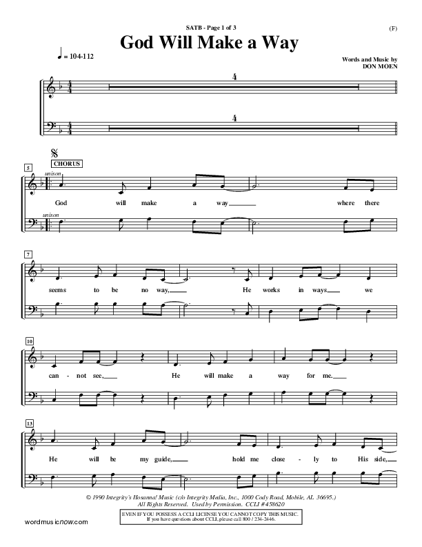 God Will Make A Way Choir Sheet (SATB) (Don Moen)