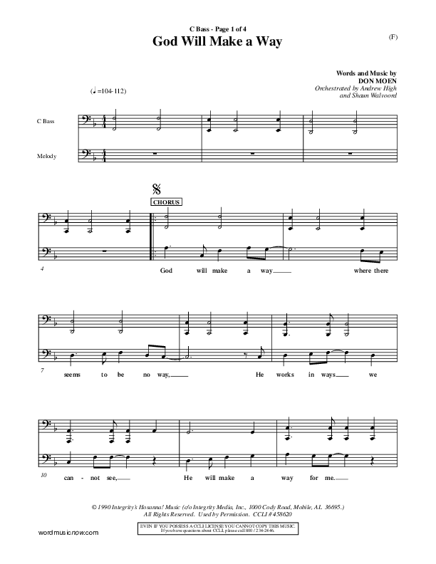 God Will Make A Way Contrabass (Don Moen)