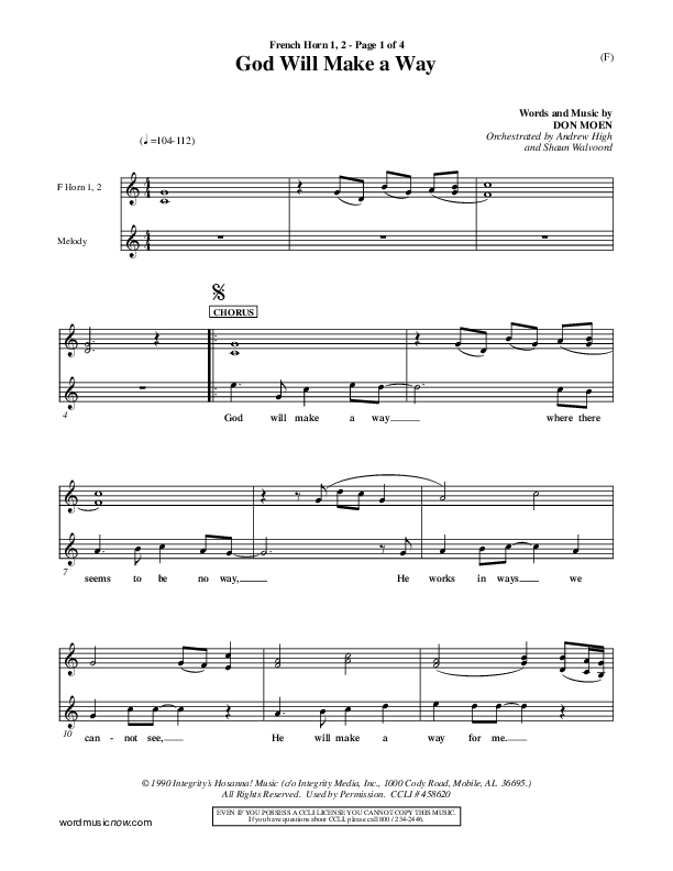 God Will Make A Way French Horn 1/2 (Don Moen)