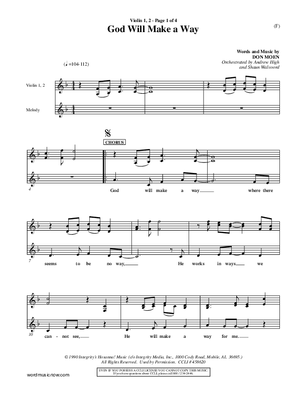 God Will Make A Way Violin 1/2 (Don Moen)