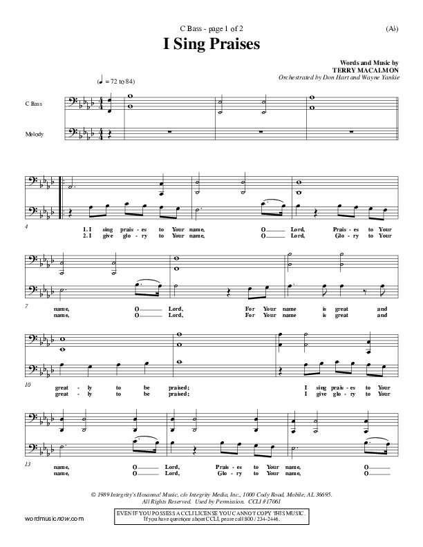 I Sing Praises Contrabass (Terry MacAlmon)