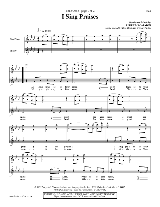I Sing Praises Flute/Oboe (Terry MacAlmon)