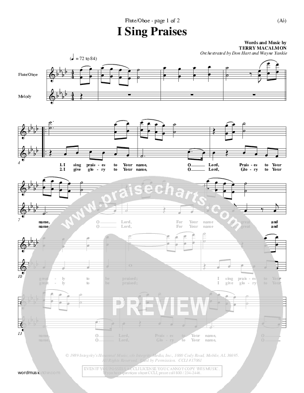 I Sing Praises Flute/Oboe (Terry MacAlmon)