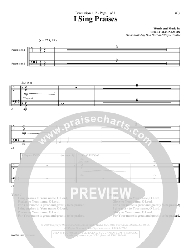 I Sing Praises Percussion (Terry MacAlmon)