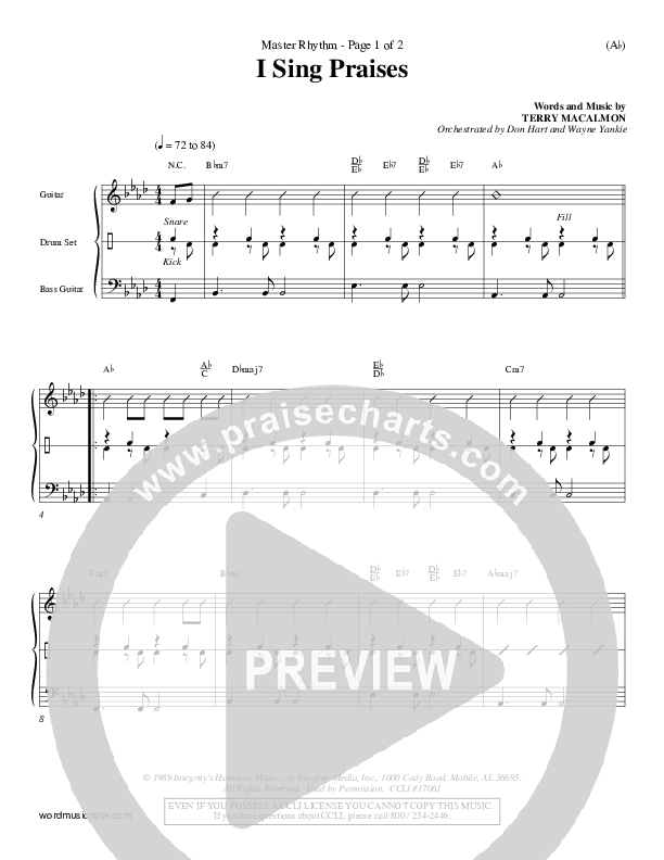 I Sing Praises Rhythm Chart (Terry MacAlmon)