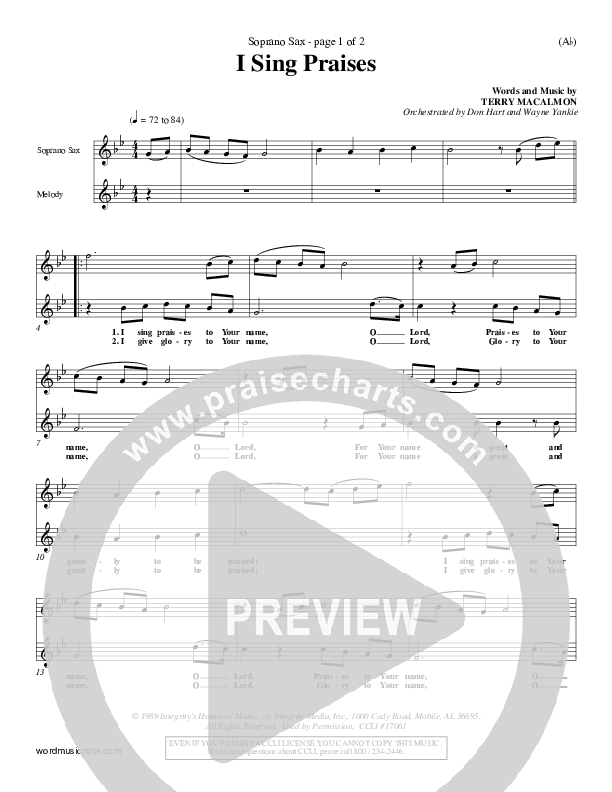 I Sing Praises Soprano Sax (Terry MacAlmon)