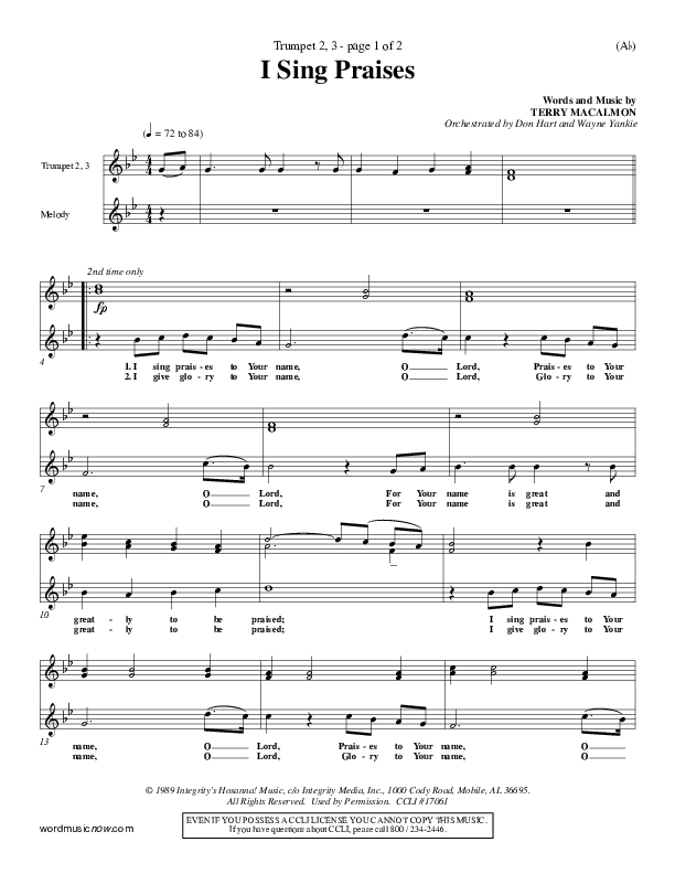 I Sing Praises Trumpet 2/3 (Terry MacAlmon)