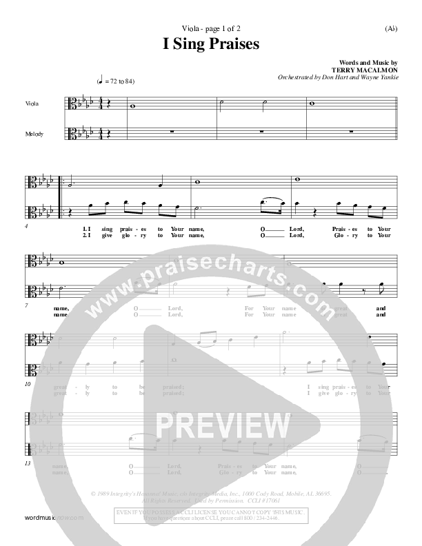 I Sing Praises Viola (Terry MacAlmon)