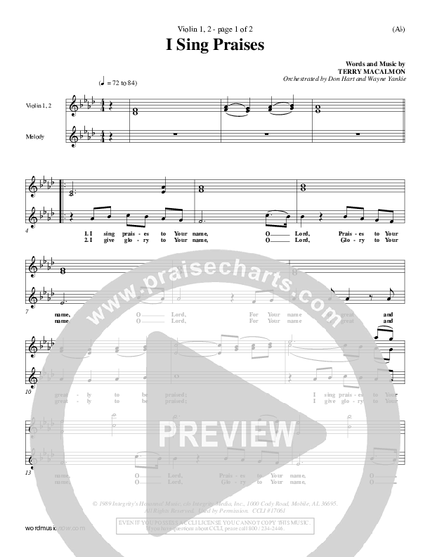 I Sing Praises Violin 1/2 (Terry MacAlmon)