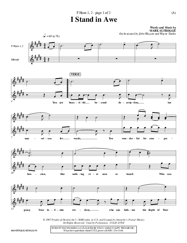 I Stand In Awe French Horn 1/2 (Mark Altrogge)