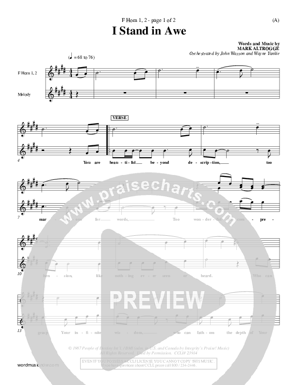 I Stand In Awe French Horn 1/2 (Mark Altrogge)