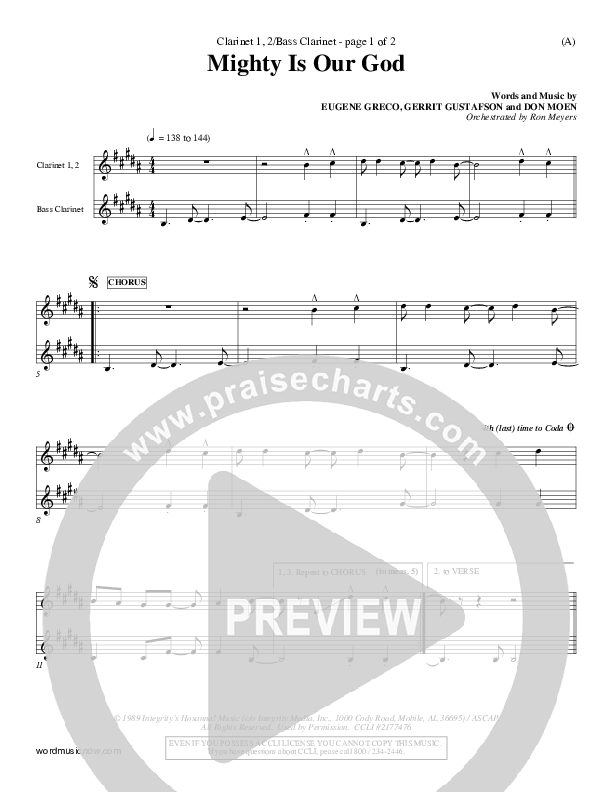 Mighty Is Our God Clarinet 1/2, Bass Clarinet (Don Moen)