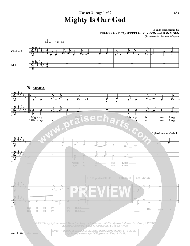 Mighty Is Our God Clarinet 3 (Don Moen)