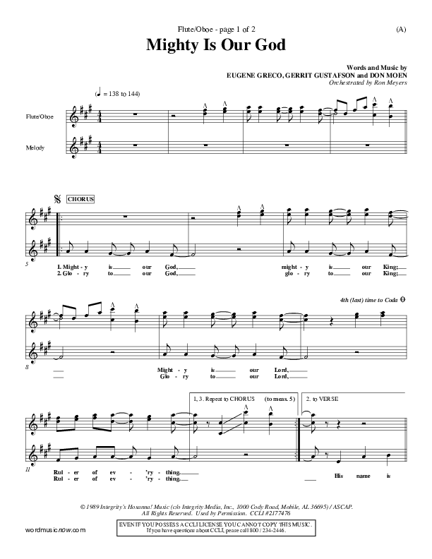 Mighty Is Our God Flute/Oboe (Don Moen)