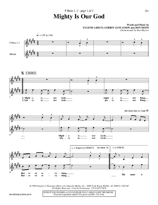 Mighty Is Our God French Horn 1/2 (Don Moen)