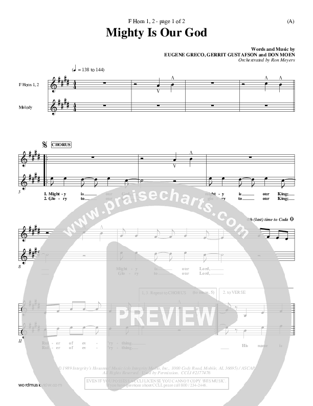 Mighty Is Our God French Horn 1/2 (Don Moen)