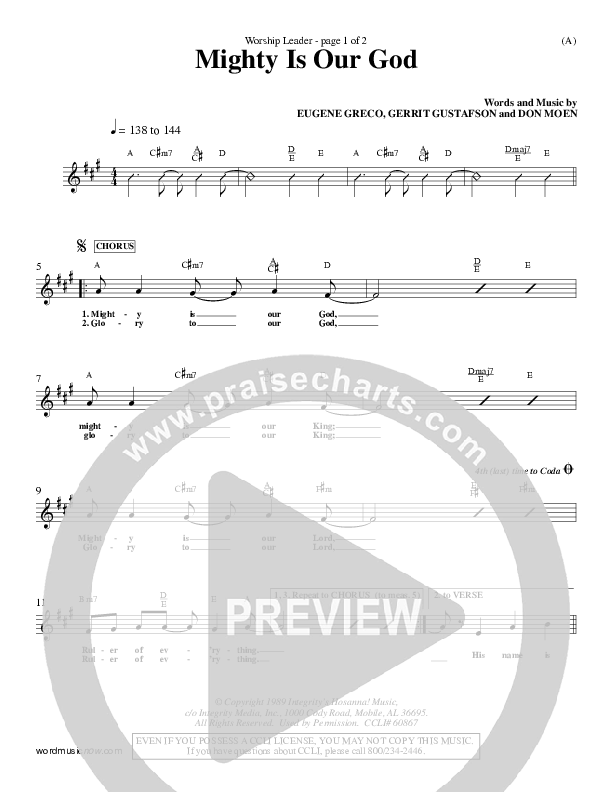 Mighty Is Our God Lead Sheet (Don Moen)