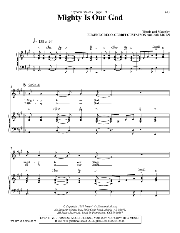 Mighty Is Our God Lead Sheet (Don Moen)