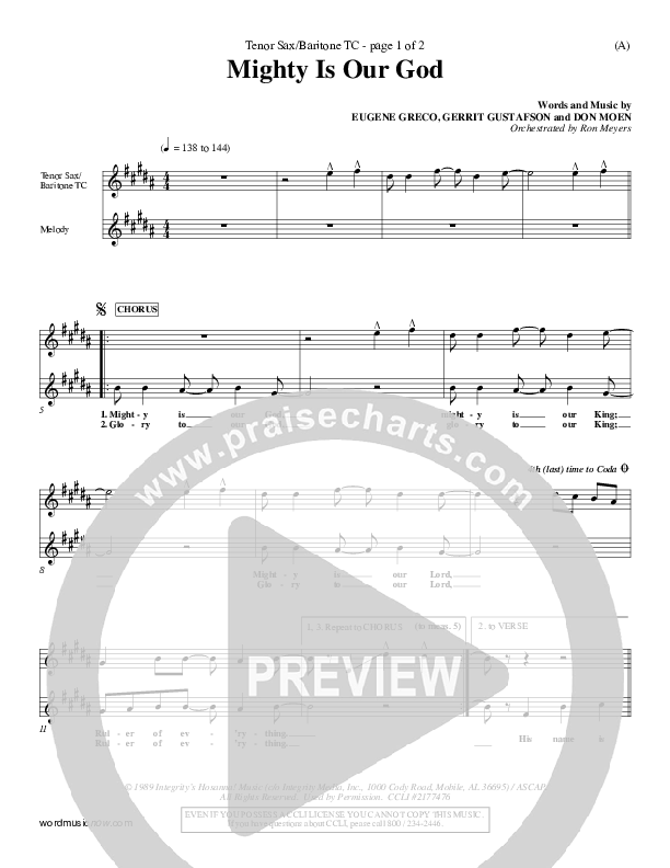 Mighty Is Our God Tenor Sax/Baritone T.C. (Don Moen)
