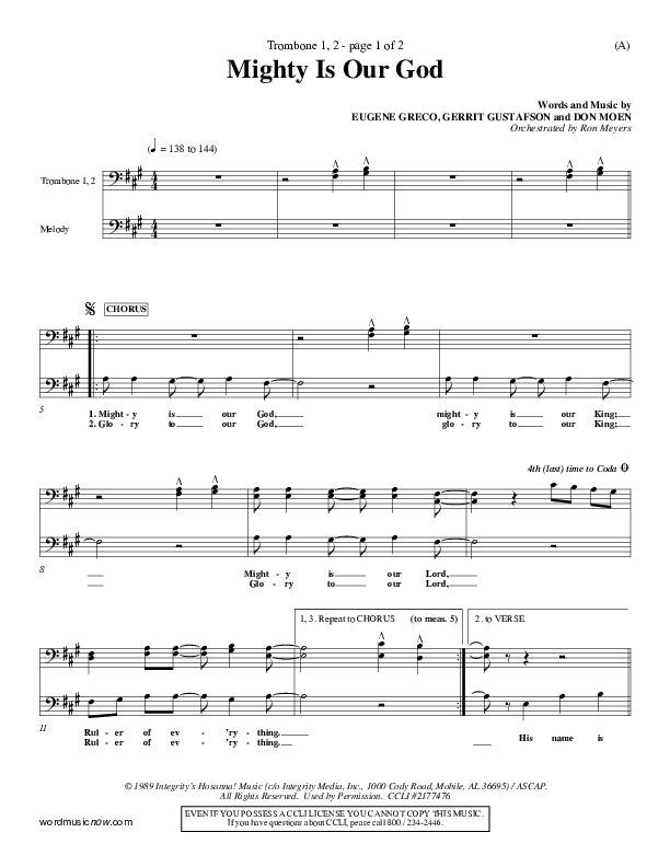 Mighty Is Our God Trombone 1/2 (Don Moen)