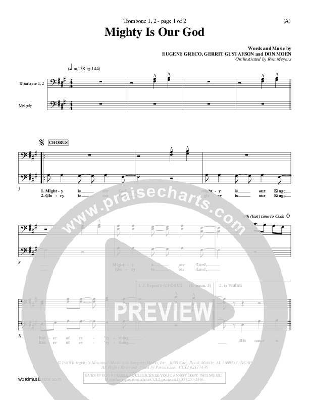 Mighty Is Our God Trombone 1/2 (Don Moen)