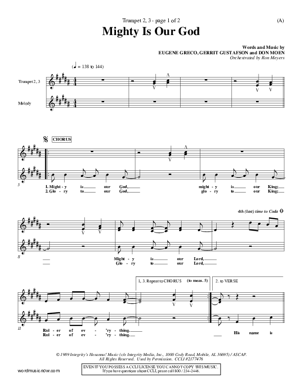 Mighty Is Our God Trumpet 2/3 (Don Moen)