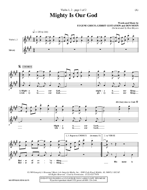 Mighty Is Our God Violin 1/2 (Don Moen)