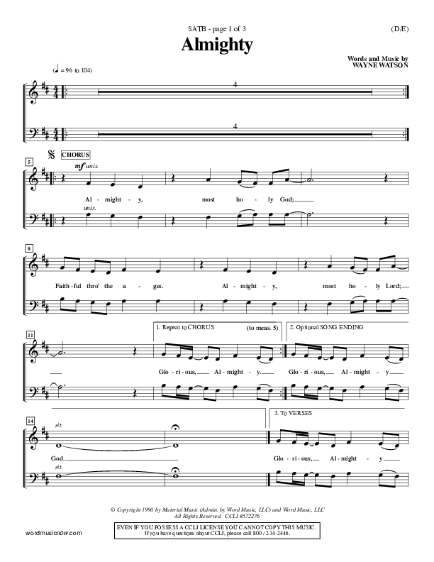 Almighty Choir Sheet (SATB) (Wayne Watson)