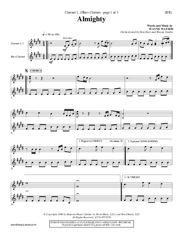 Almighty Clarinet 1/2, Bass Clarinet (Wayne Watson)